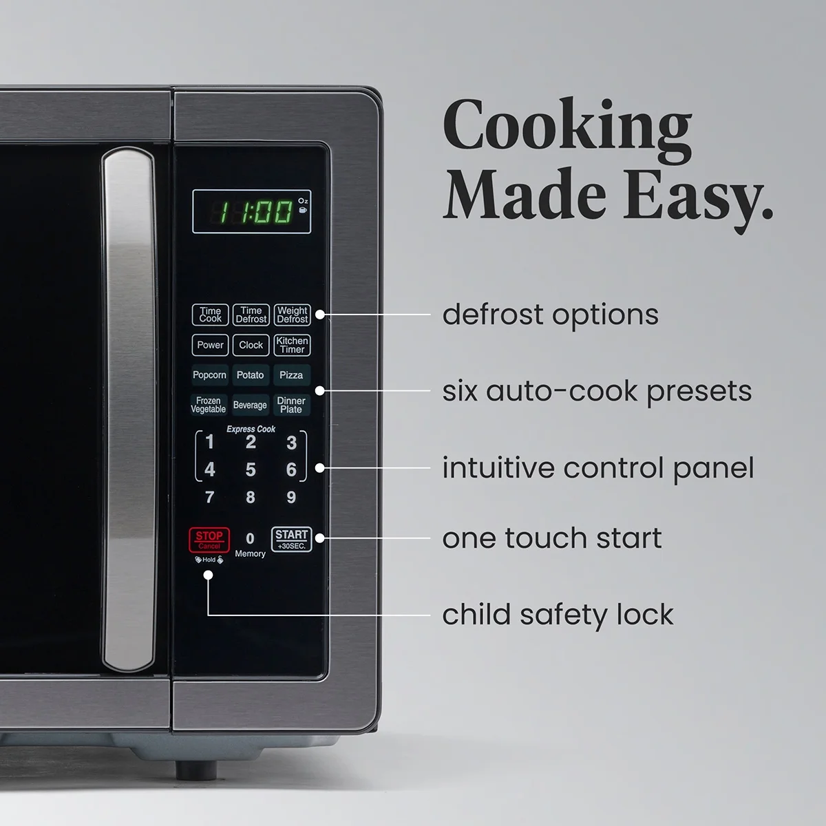 Stainless Steel Countertop Microwave Oven with Child Lock, 1.1 Cu Ft Black Stainless(Black Stainless) - Image 4
