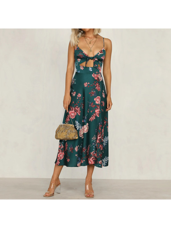 Robe fendue imprimée satinée