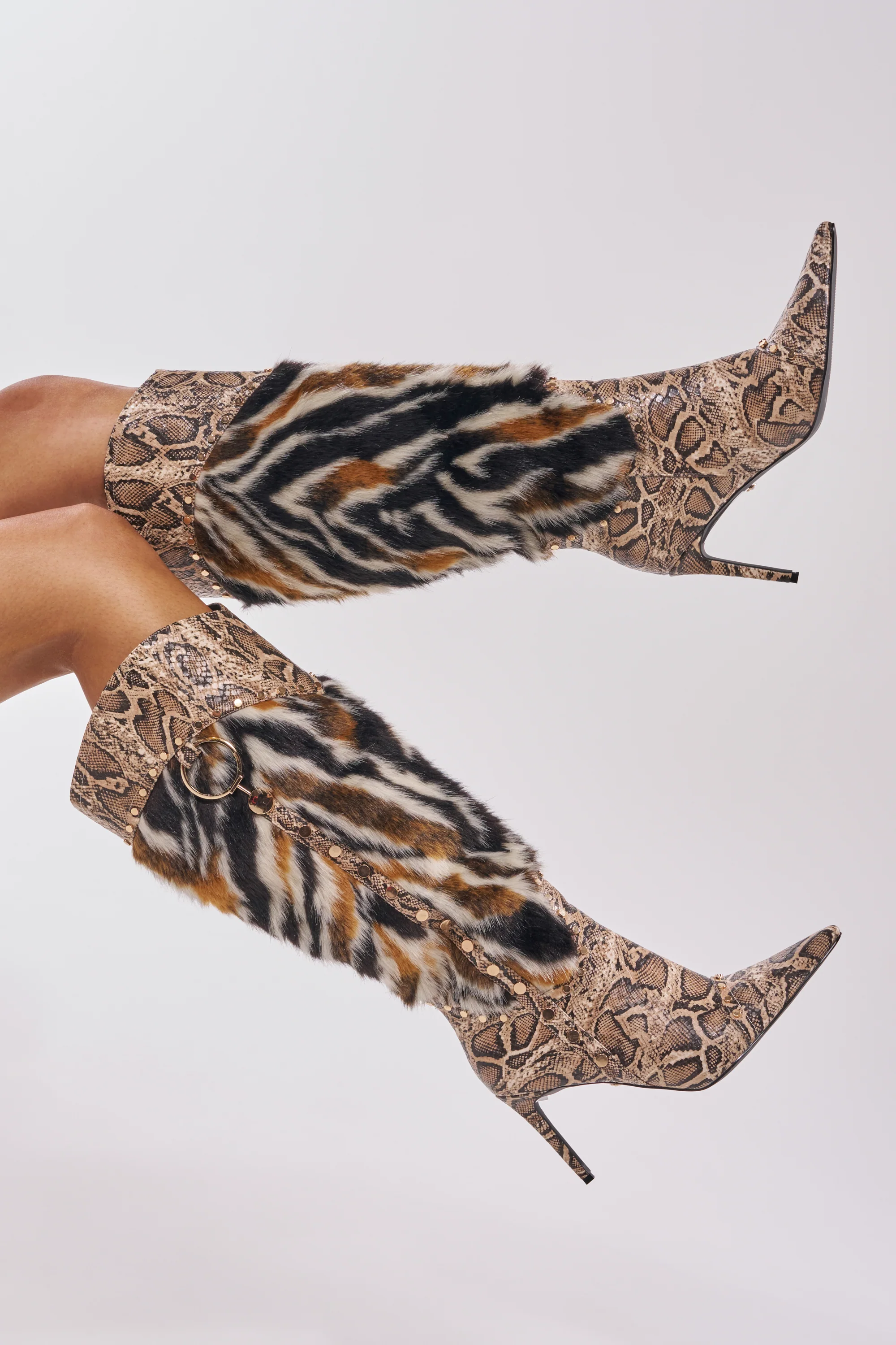 AZALEA WANG ALISETTE SNAKE MULTI FUR STILETTO BOOT - Akira Store