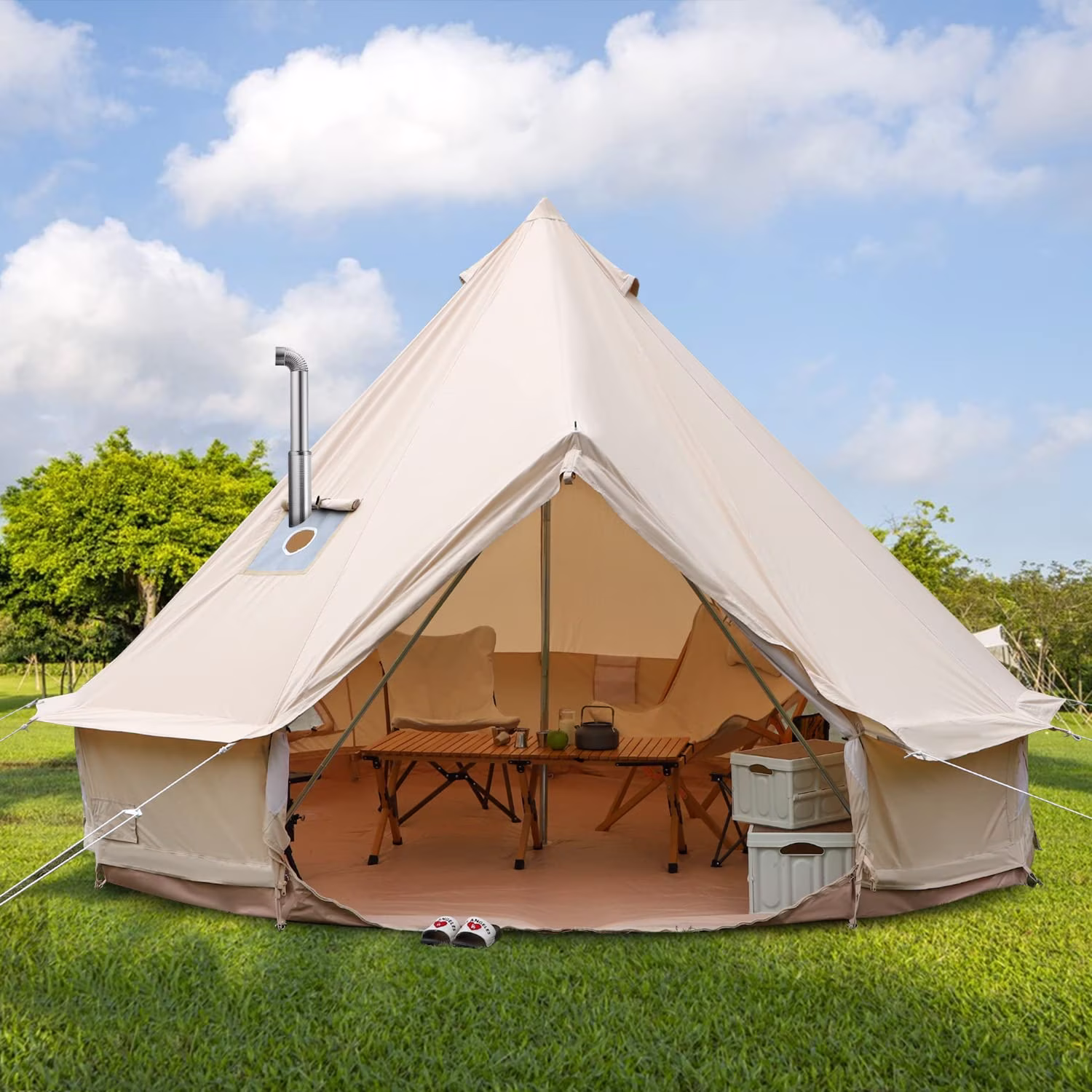 Bell Tent for Camping, Luxury Cotton Tent, Yurt Canvas Tent with Stove Jack, Outdoor Canvas Bell Tent for 4/6/8 Person Family 4 Season Camping(4M)