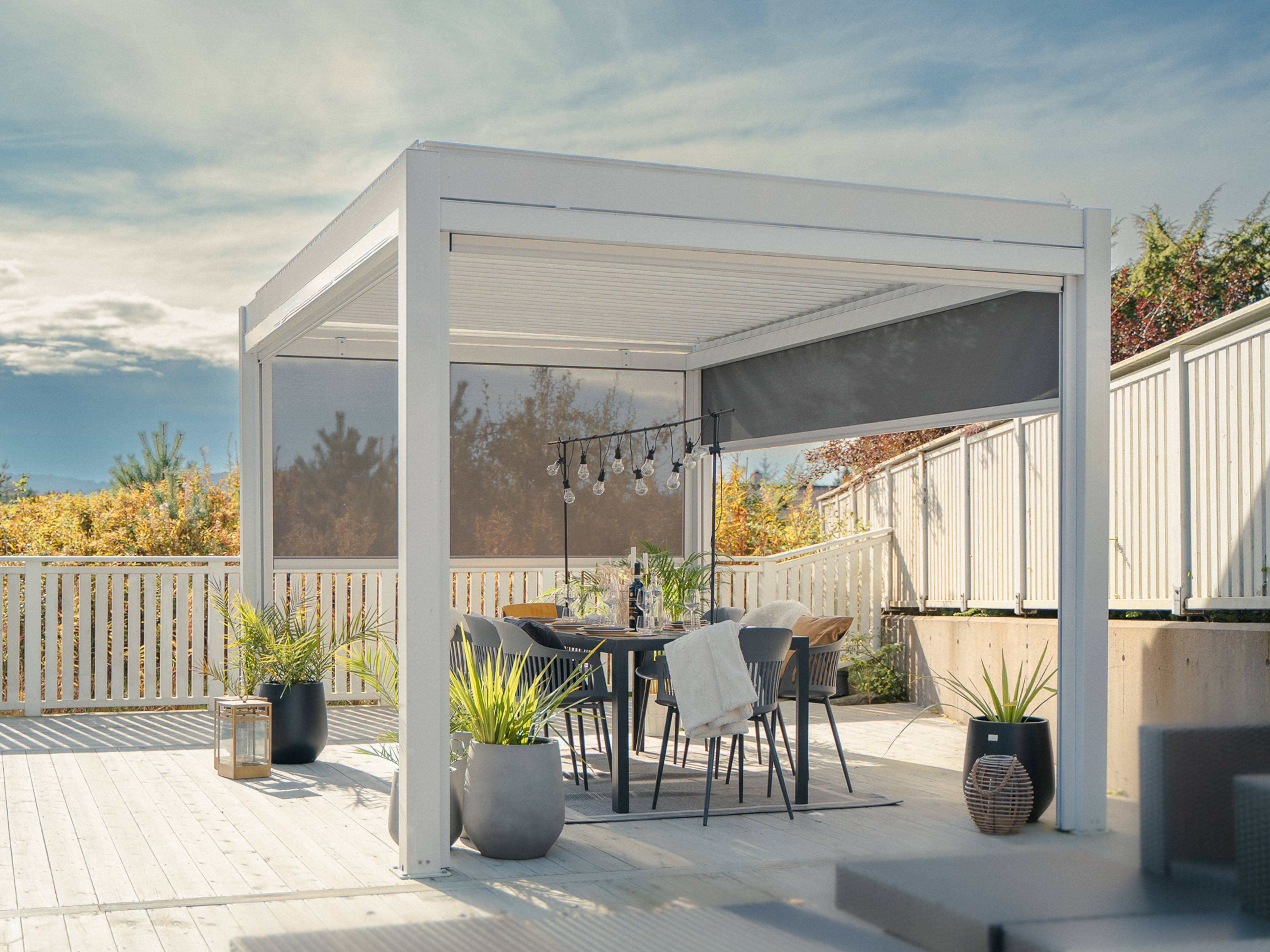 PERGOLUX Metal Pergola | 10' x 13', Aluminium, Adjustable Louvered Roof, Free-Standing, Modern Scandinavian Design, White