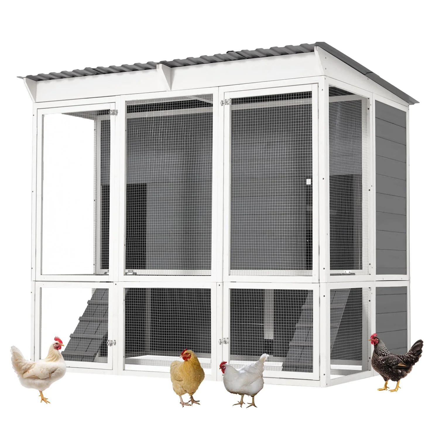 AECOJOY 67'' Extra Large Chicken Coop with Run, Wood Chicken House with 4 Nesting Boxes & Roost Bar for 8-10 Chickens