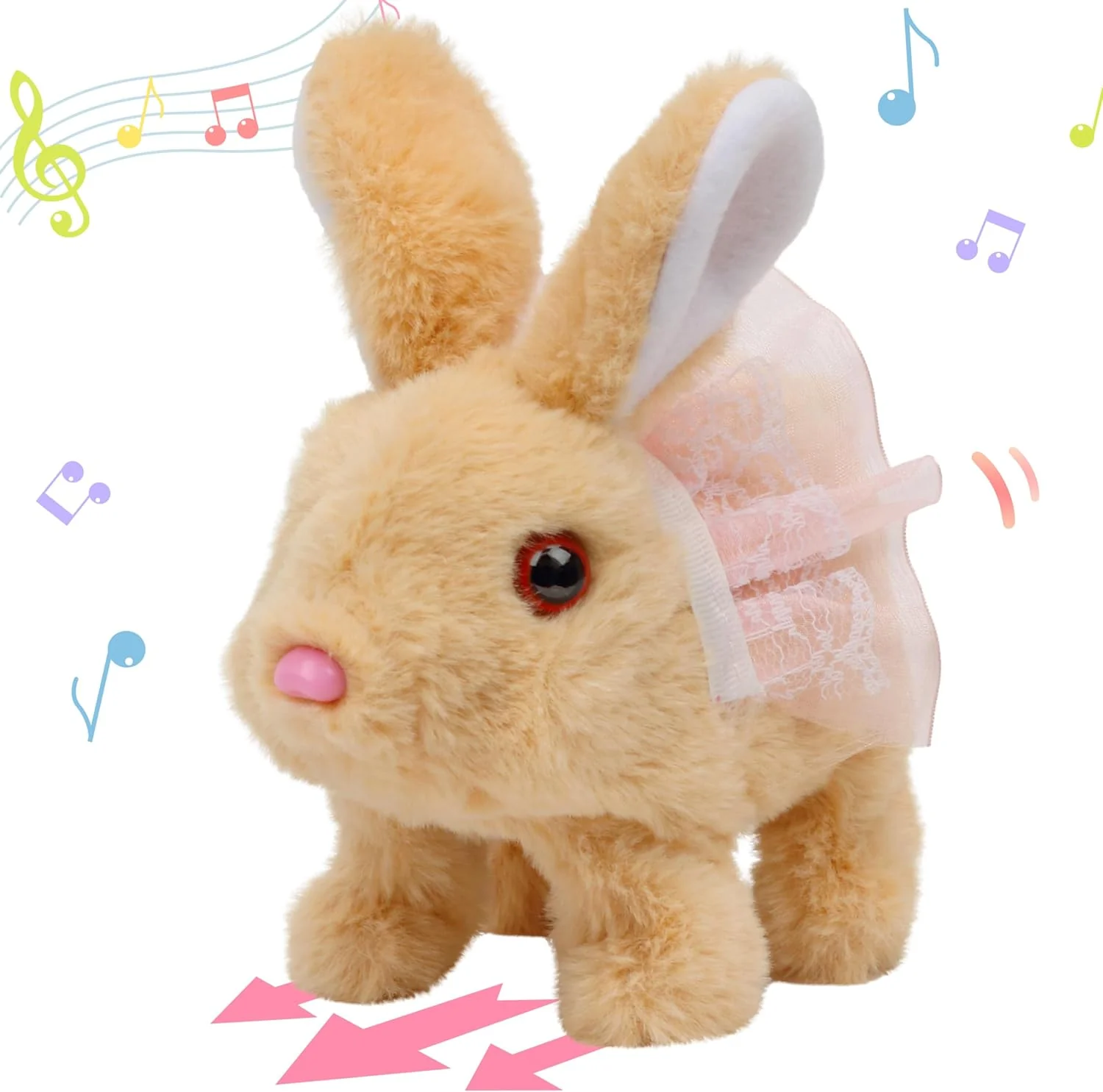 Interactive Hopping Rabbit Electronic Plush Bunny Toy with Sounds and Movements, 7'' Brown