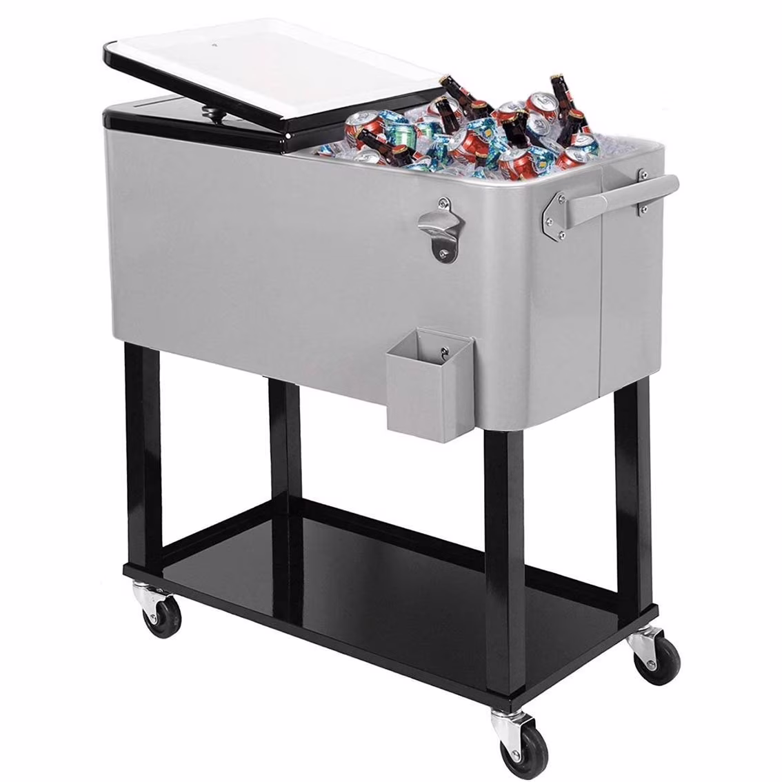 Grey 80 Qt Quart Rolling Cooler Ice Chest Beverage Bar for Patio