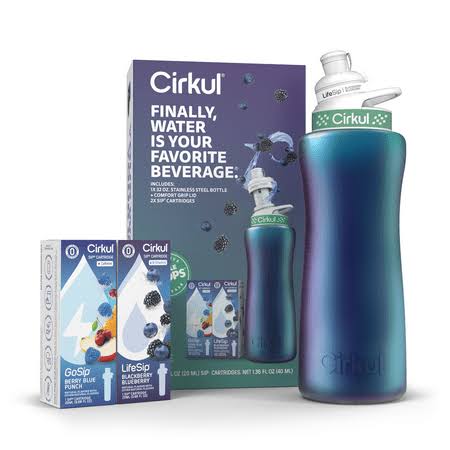 Cirkul 32oz Rose Gold Stainless Steel Water Bottle Starter Kit with Rose Gold Lid and 2 Flavor Cartridges (strawberry & Passion Fruit Dragon fruit)