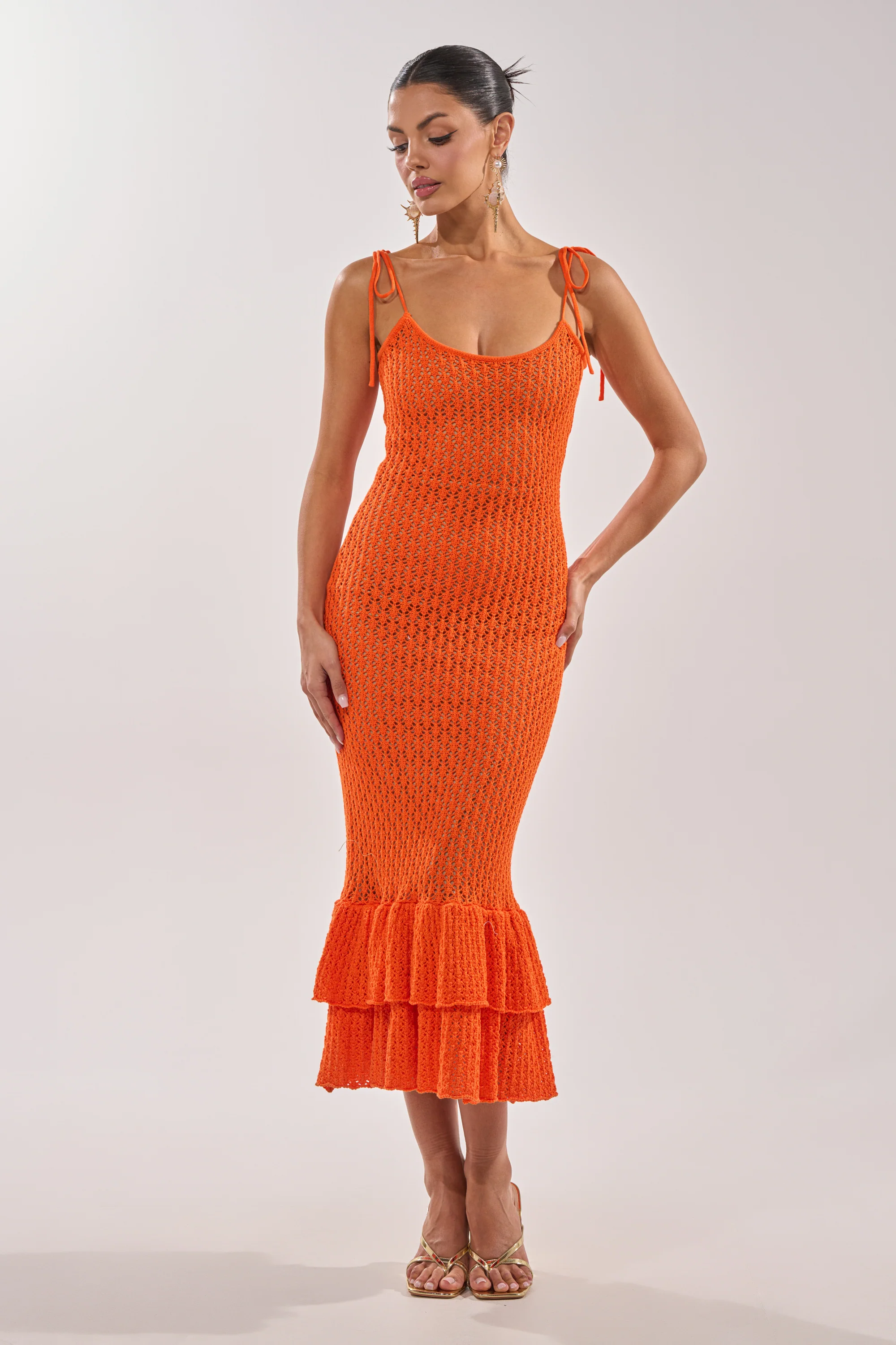 LINSEY MAXI KNIT DRESS IN ORANGE - Akira Store