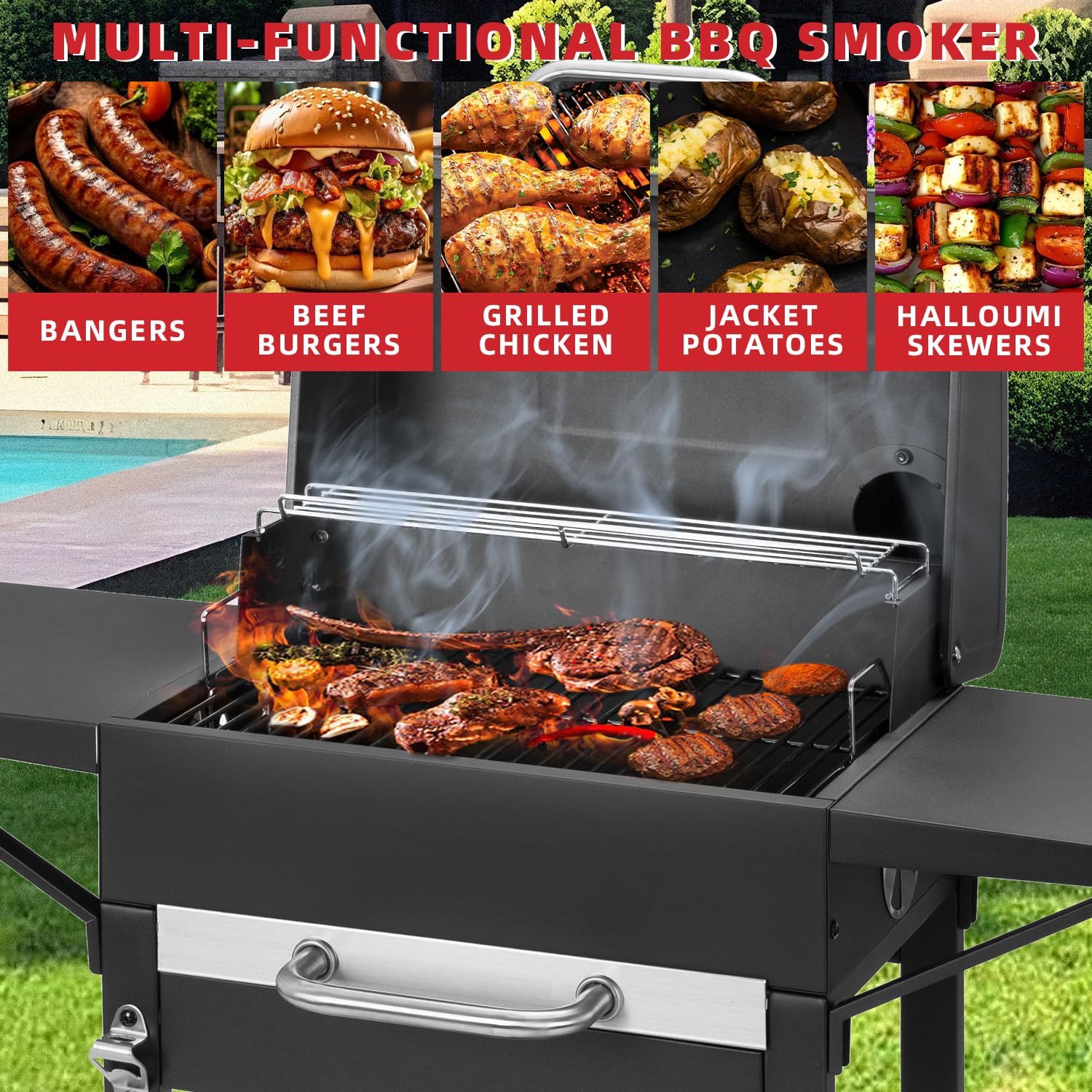 Kendane Charcoal Grill with Side Shelf, 353 Square Inch Cooking Area