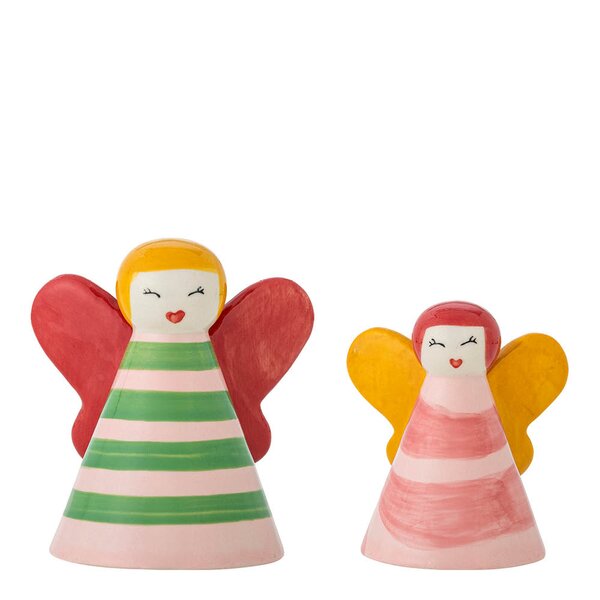 Caramella engel i steingods 2 stk 8/10 cm rosa/gul