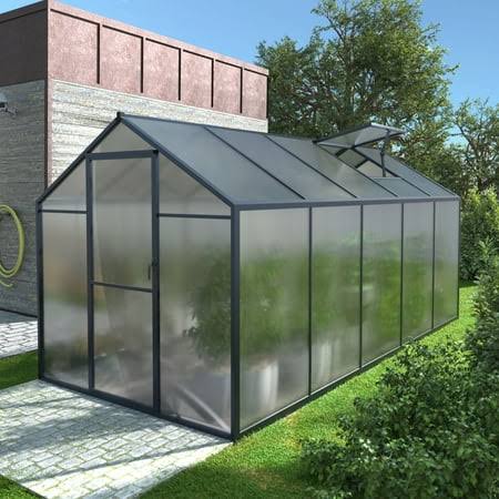 VEIKOUS 10' x 6' Walk-In Greenhouse for Patio w/ Aluminum Frame, Lockable Door and Window, Gray, Size: 6' x 10'