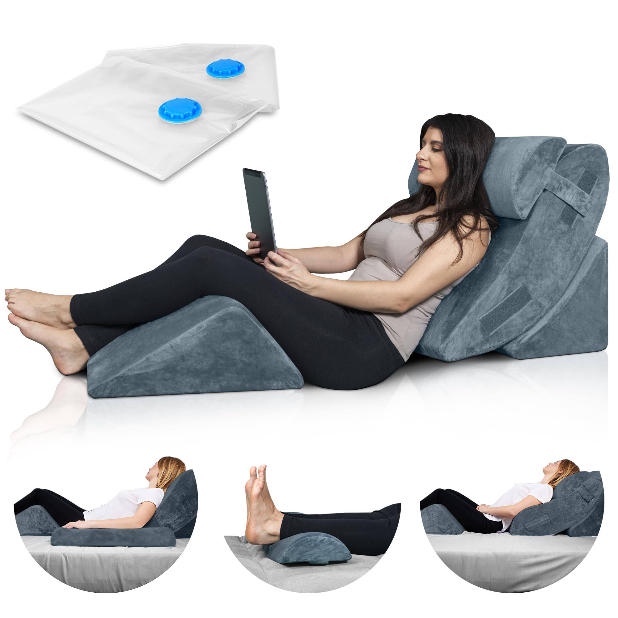 Lunix LX5 4pcs Orthopedic Bed Wedge Pillow Set, Post Surgery Memory Foam for Back, Neck and Leg Pain Relief, Sitting Pillow, Comfortable and Adjustabl