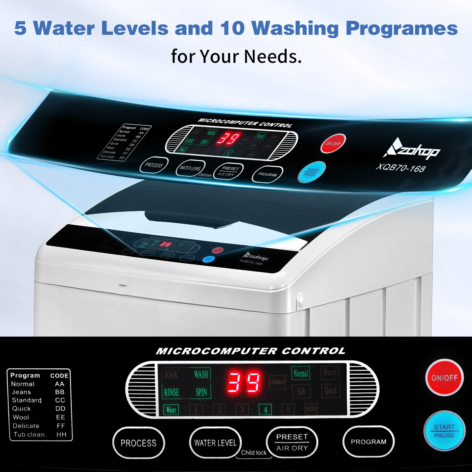 Full Automatic Washing Machine, 25 lbs Top Load Portable Washer with Drain Pump - Image 3