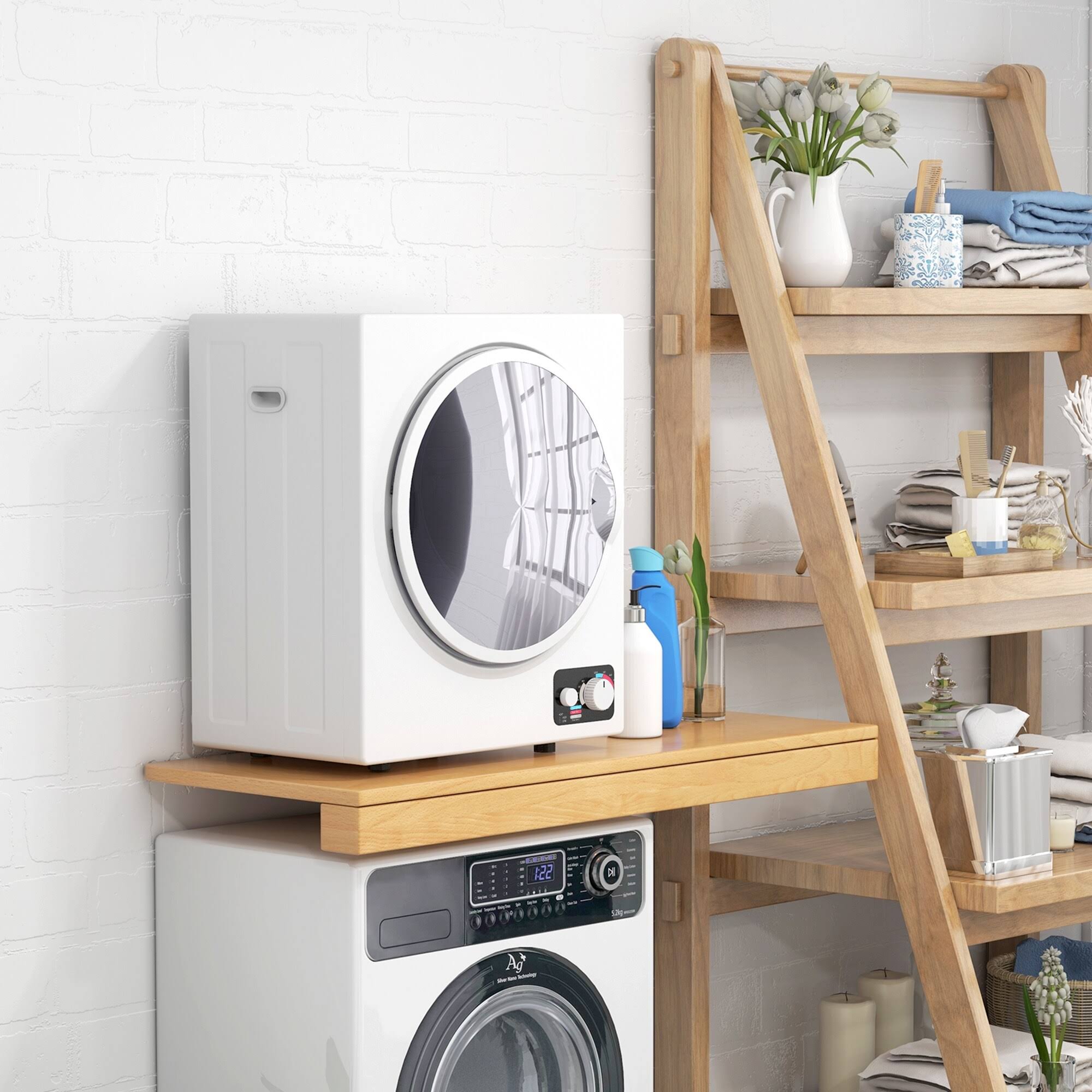 HOMCOM Automatic Dryer Machine, 850W 1.5 Cu.Ft. Portable Clothes Dryer, White