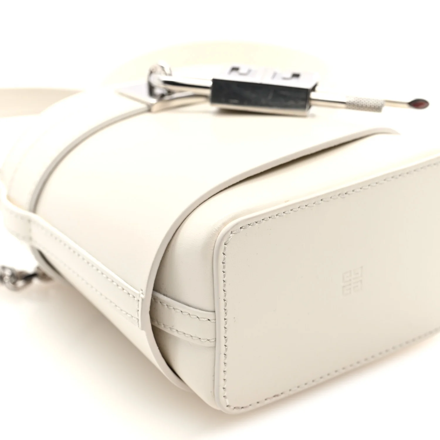 Box Calfskin Micro Shark Lock Bucket Bag White