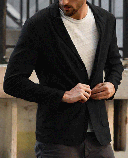 Blazer basique à revers cranté, poche et deux boutons, coupe ample