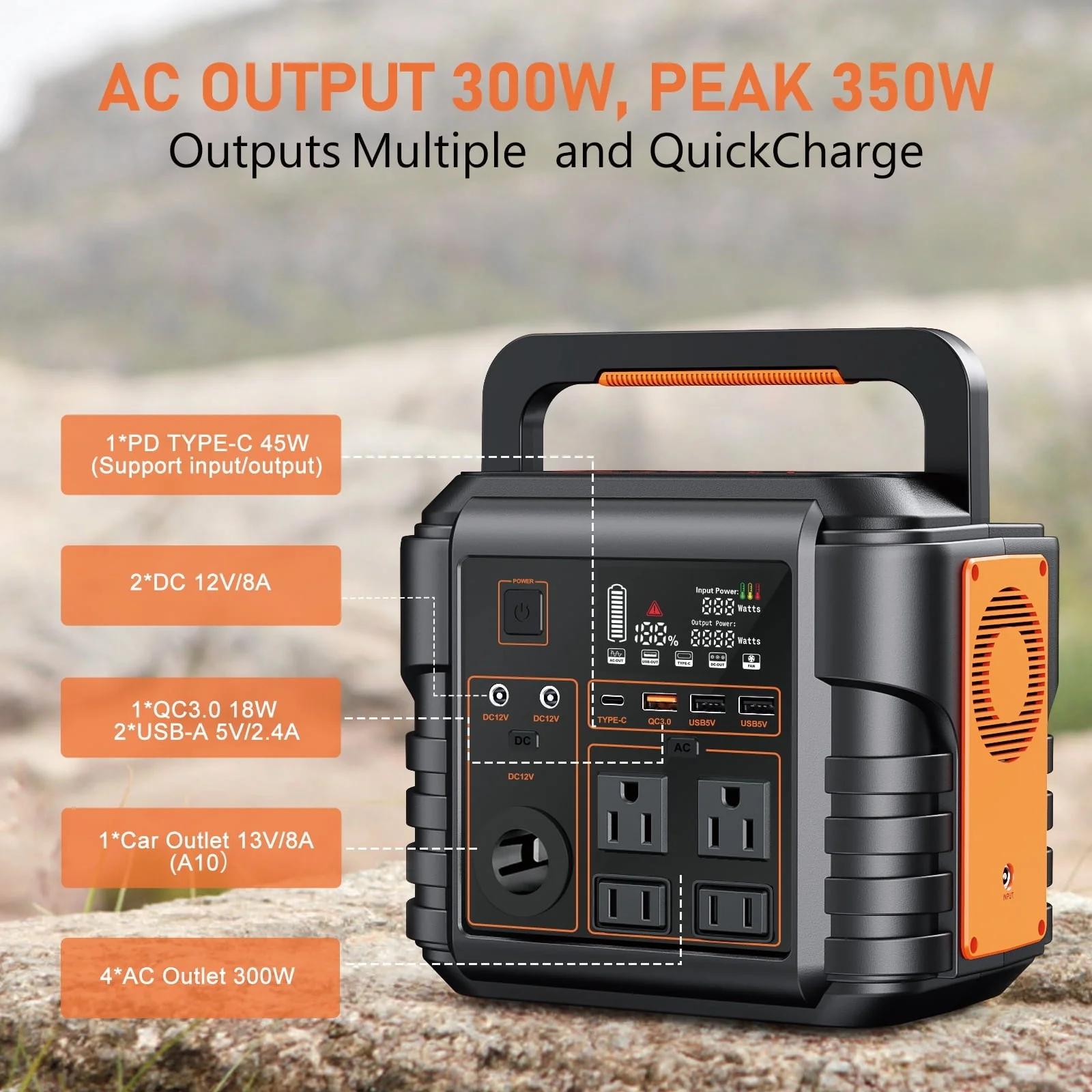 Portable Power Station 300W (Peak 600W), Solar Generator, Backup Battery Supply w/ AC Outlet for Home Blackout, Camping, Travel, CPAP Image 9