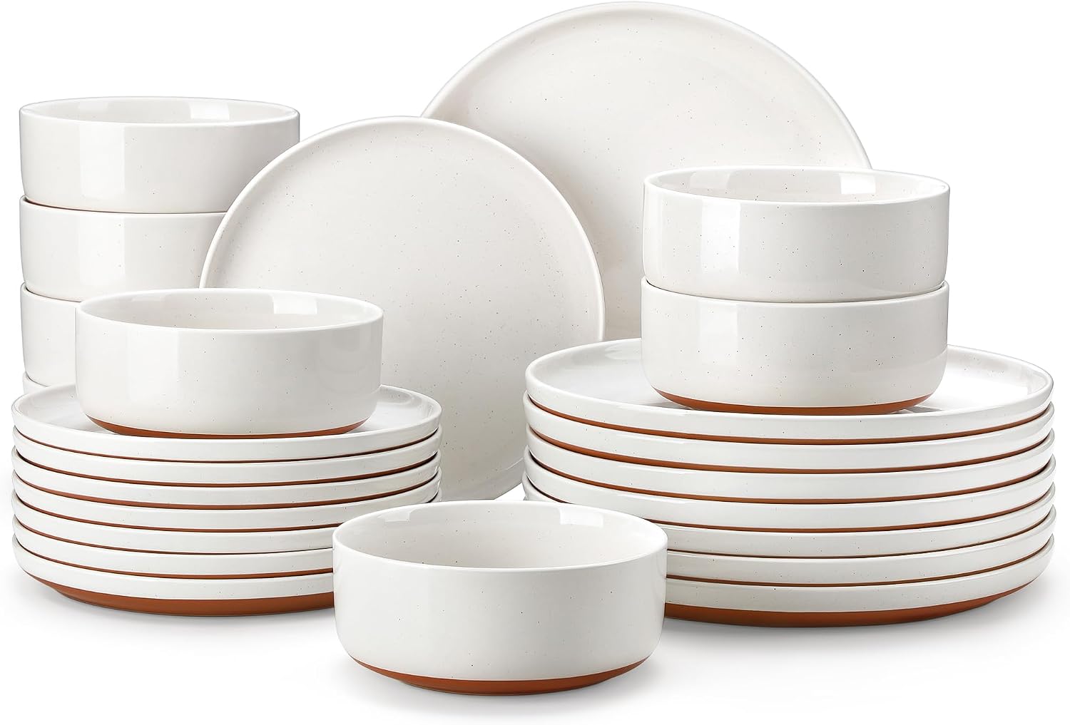 MALACASA Plates and Bowls Sets, 24 Pieces Modern Ceramic Dinnerware Set for 8, Kitchen Stoneware Dishes, Microwave and Dishwasher Safe, White, Series TARA