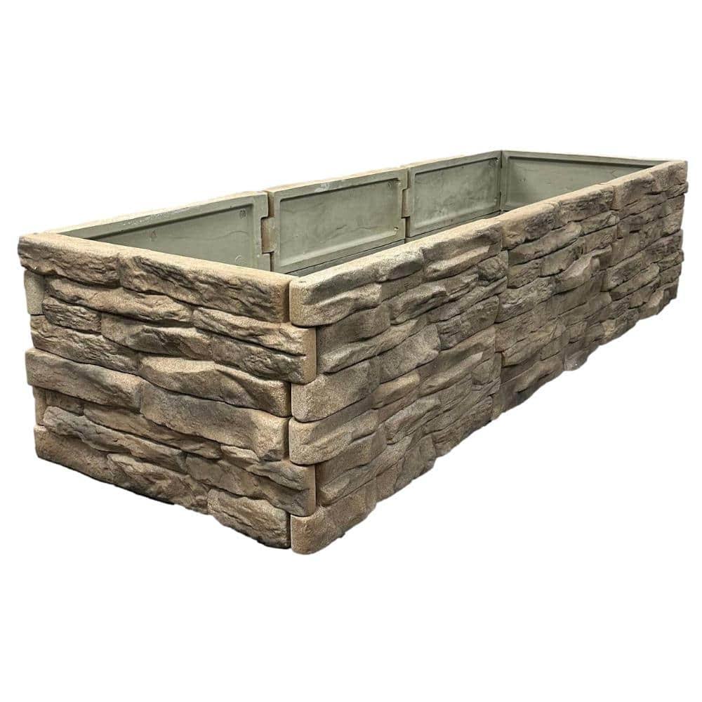 Landecor Raised Garden Bed Tan/Brown Ledgestones Composite Polyurethane Natural Look Stone Garden Planter Box (4-Pack)