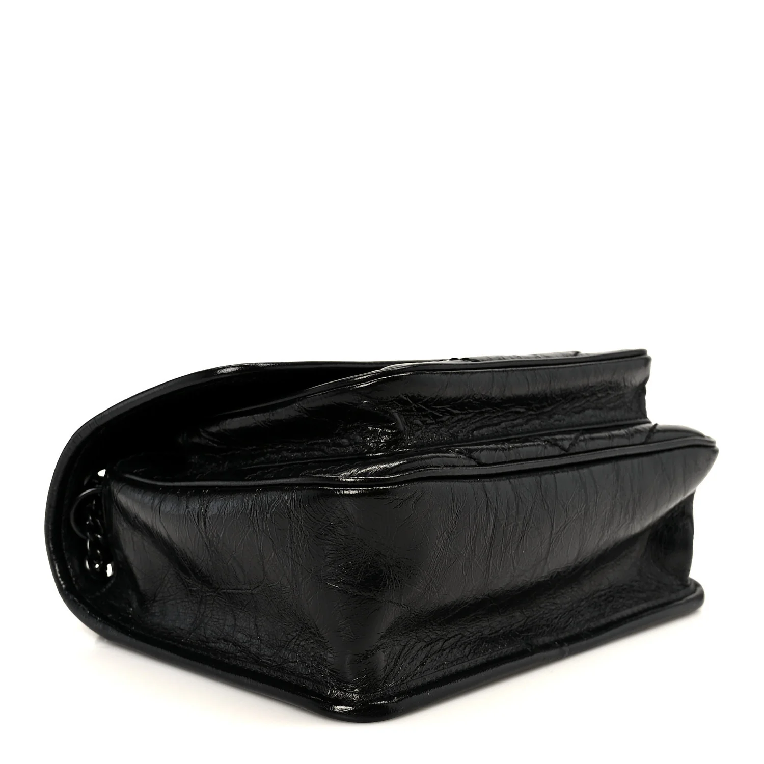Crinkled Calfskin Matelasse Monogram Baby Niki Chain Satchel Black