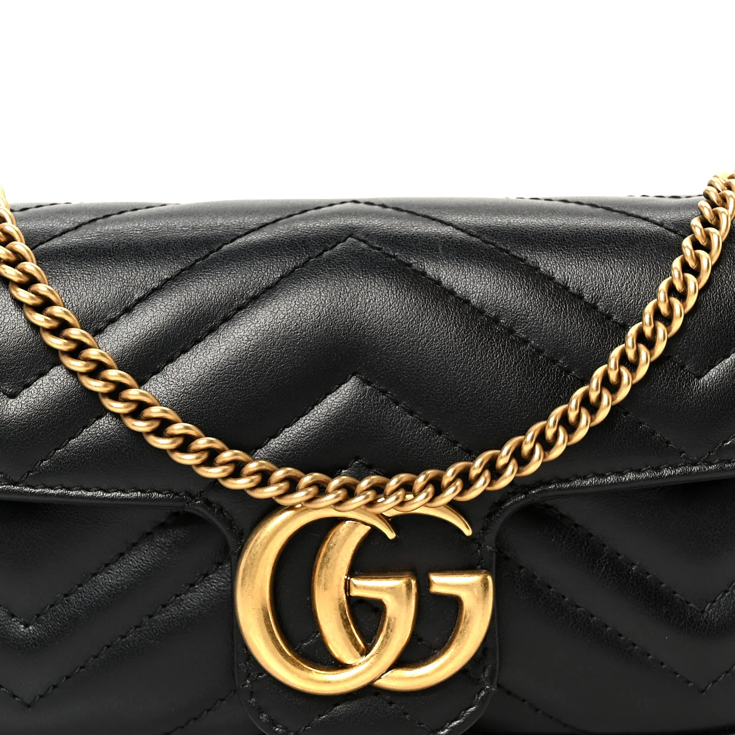 Calfskin Matelasse Super Mini GG Marmont Shoulder Bag Black
