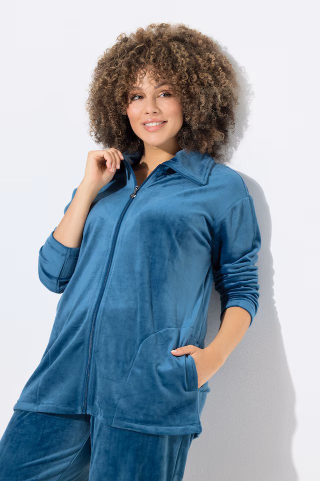Velour Zip Front Stretch Knit Lounge Jacket
