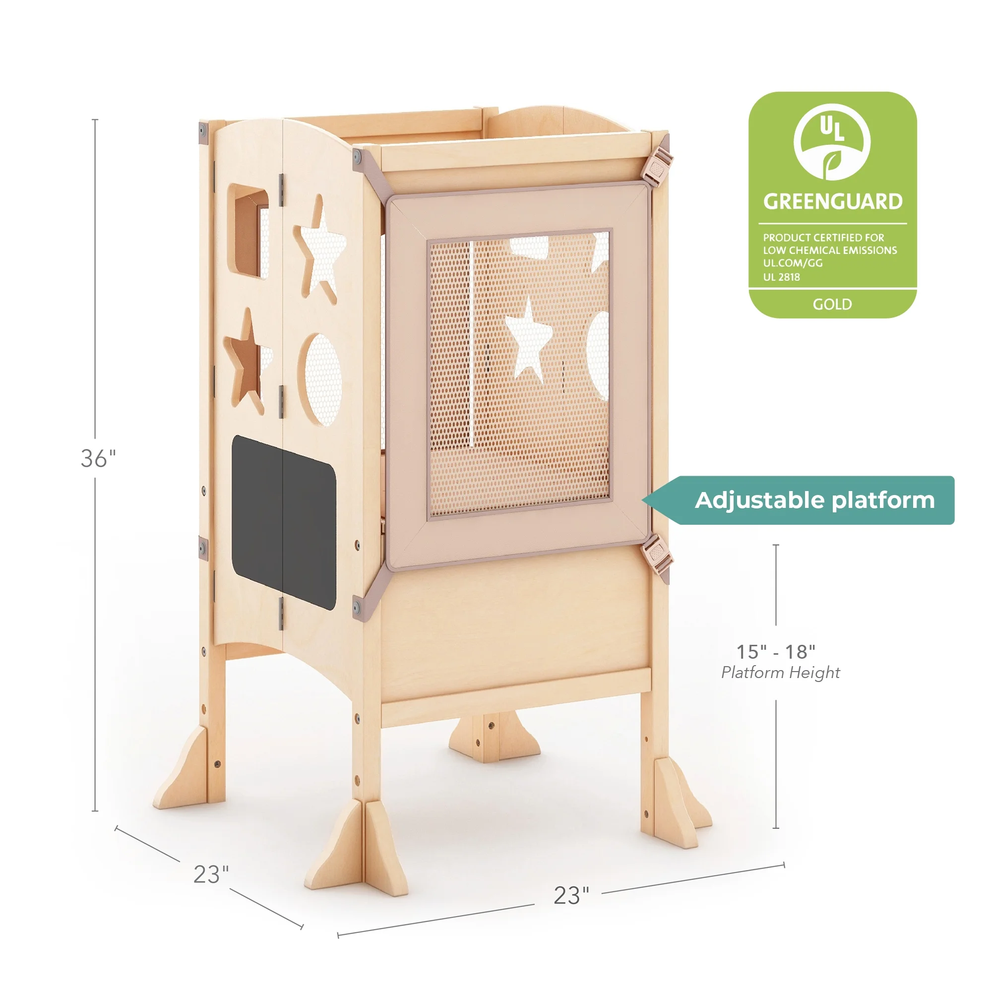 Classic Kitchen Helper Kids' Step Stool Natural: Foldable and Adjustable Wooden Toddler Tower for Learning with Keeper(Natural) - Image 7
