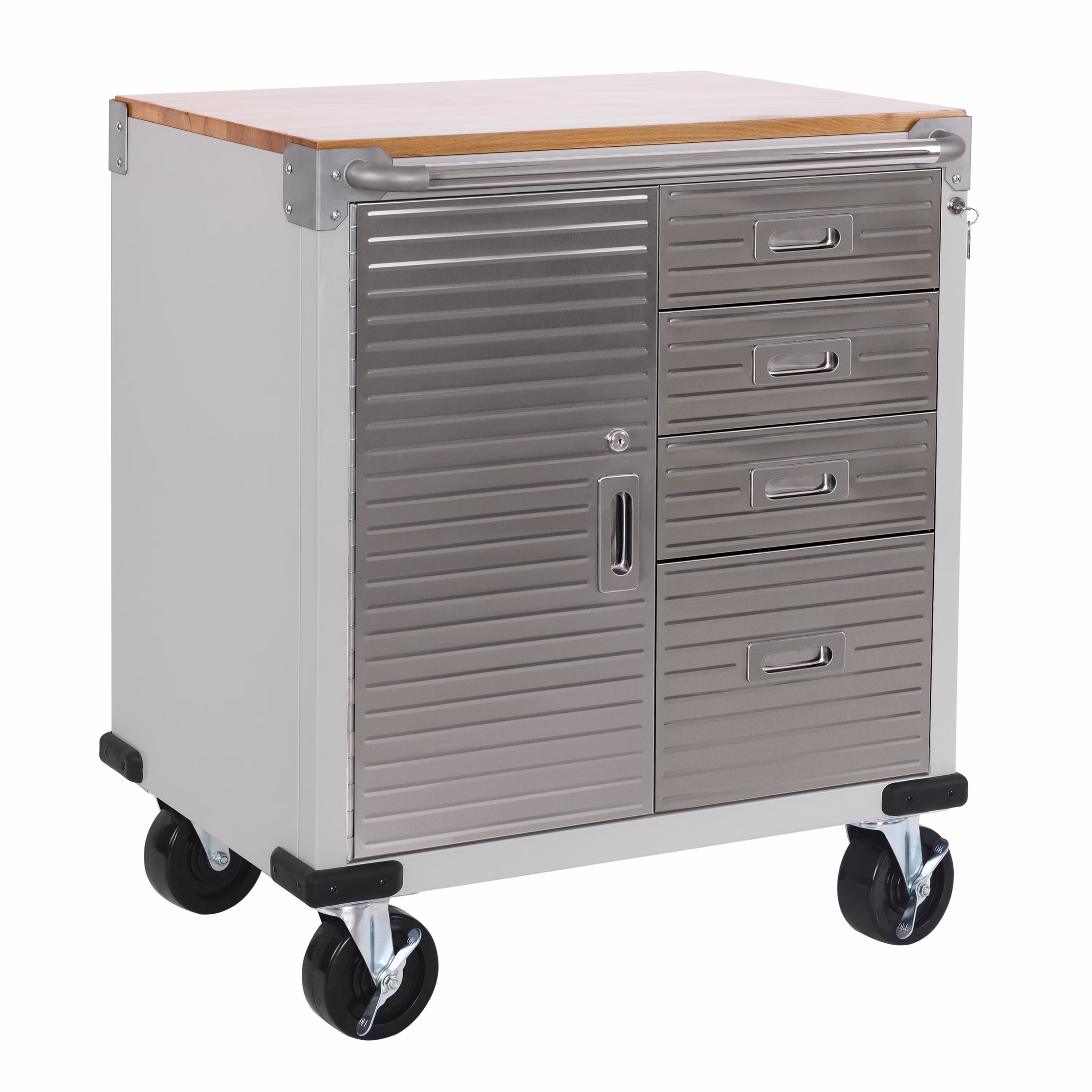 UltraHD® Heavy Duty Rolling Cabinet Workbench Table w/ Solid Wood Top, Workstation for Garage, Office, Workshop, Granite, 1-Door, 4-Drawer (28" W x 25" D)(Granite)