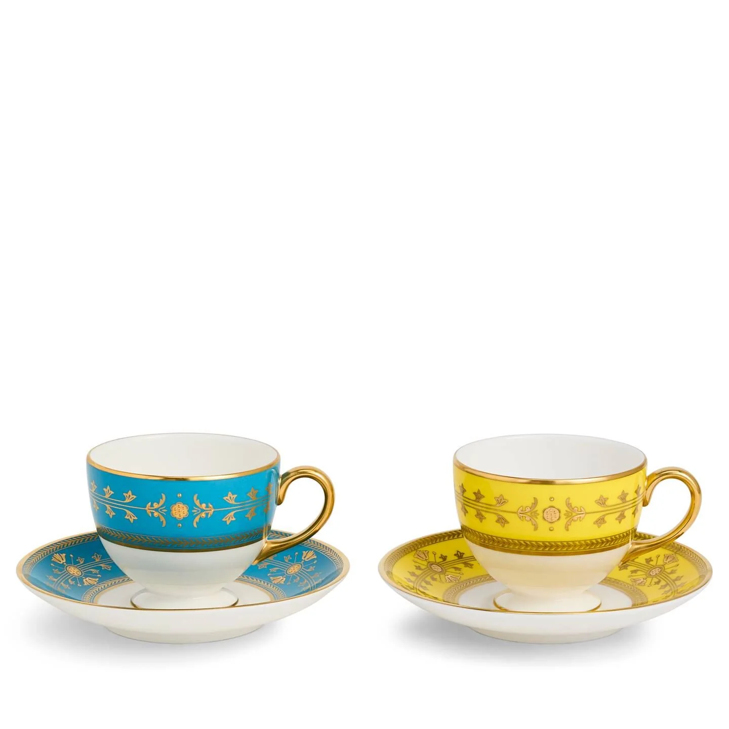 Bacchus Teacup Saucer Set of 2, Citron/Turquoise