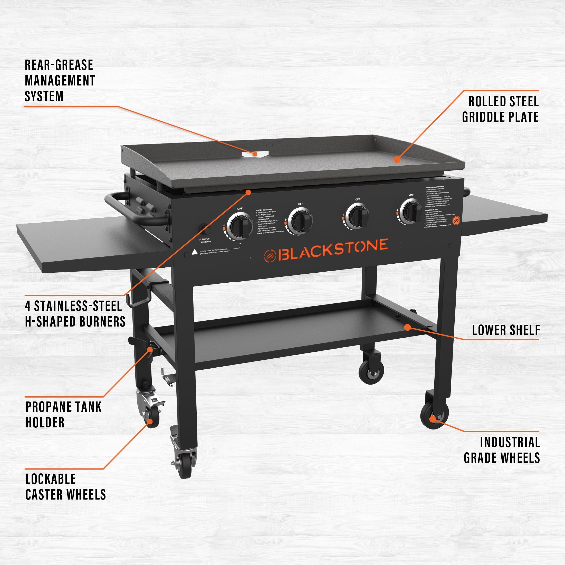 4-Burner 36 Griddle Cooking Station with Side Shelves