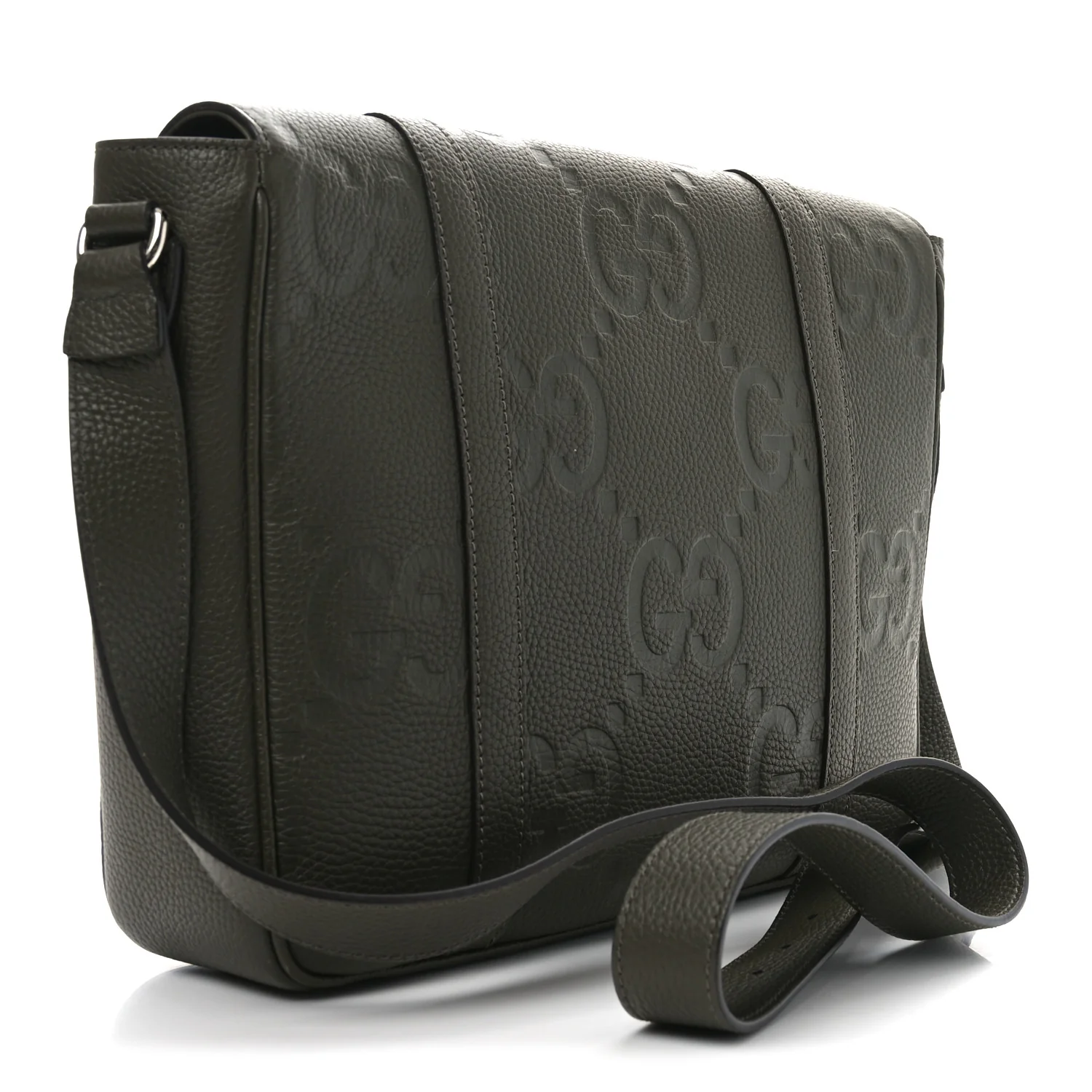 Piuma Calfskin Jumbo GG Embossed Double Buckle Medium Messenger Bag Dark Vintage Olive