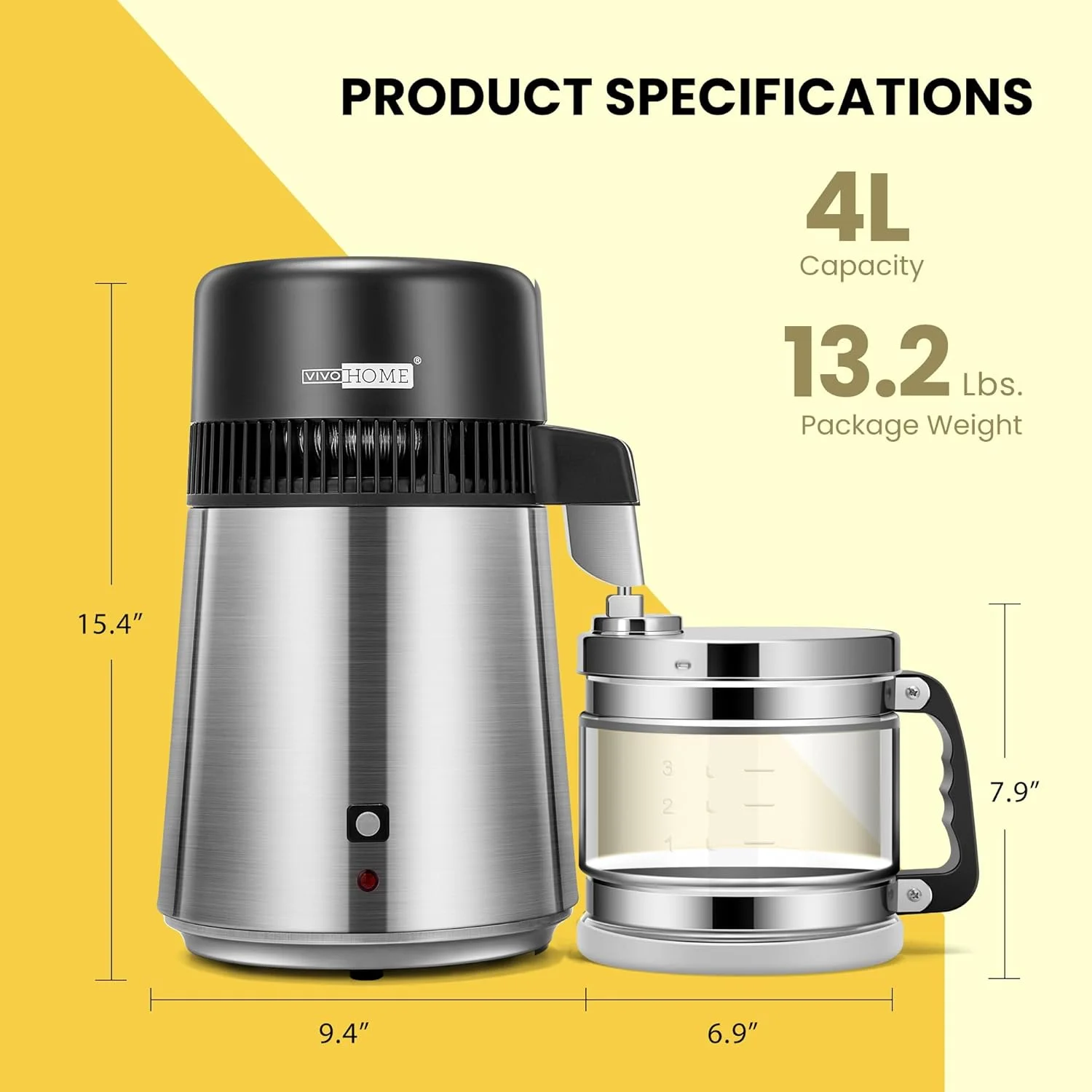 Water Distiller Countertop 1.1 Gallon/4L 304 Stainless Steel Distilled Water Machine with Smart Switch Purifier Filter for Home Office(Silver) - Image 6