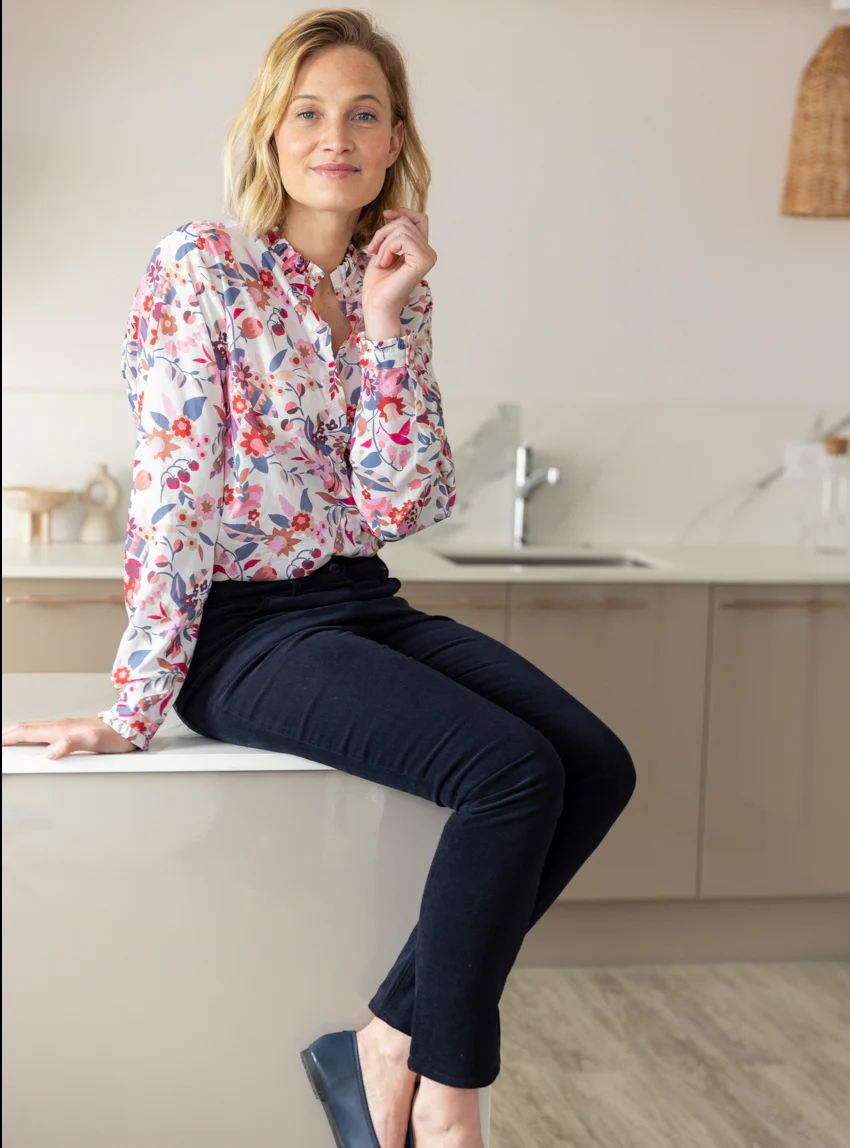 Pantalon femme en velours bleu marine