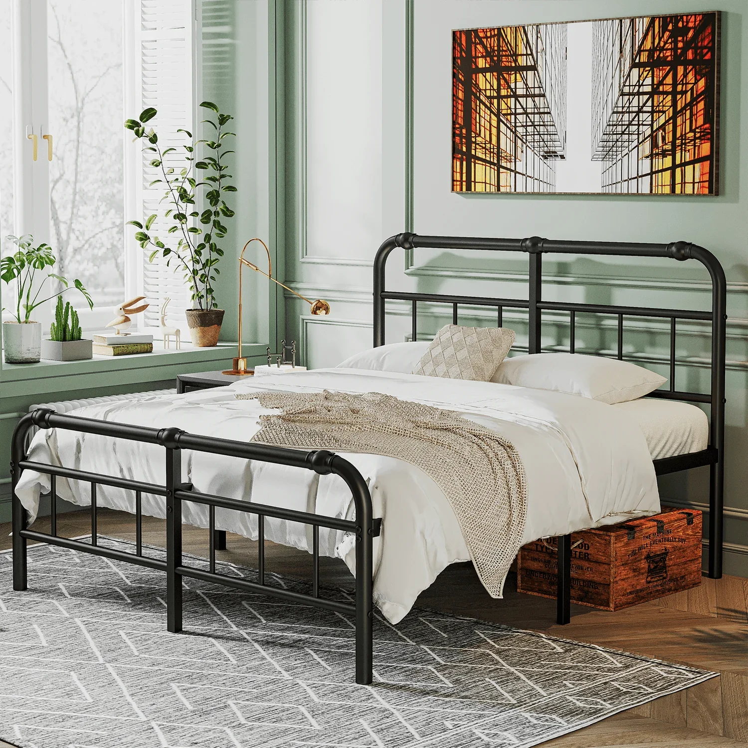 QFTIME 14 King Bed Frame with Headboard and Footboard, Heavy Duty Metal Platform, Premium Steel Slat Mattress Foundation with Storage, No Box Spring Needed