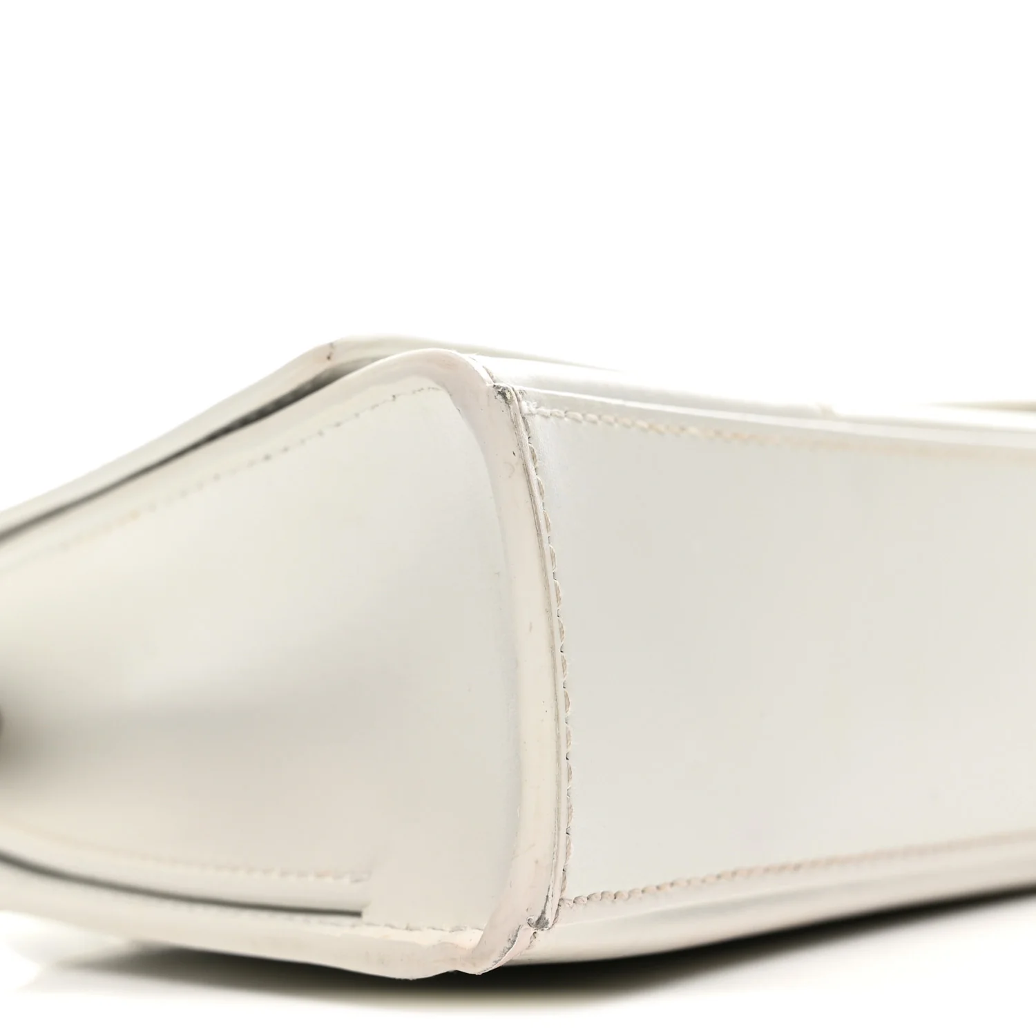 Shiny Box Calfskin Tonal B Hourglass Stretch Top Handle Bag White