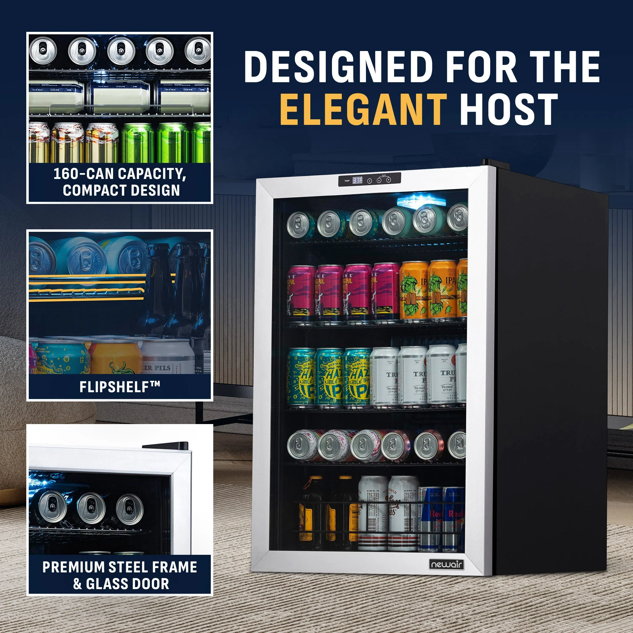 Newair 160-Can Freestanding Stainless Steel Beverage Fridge - 21.3