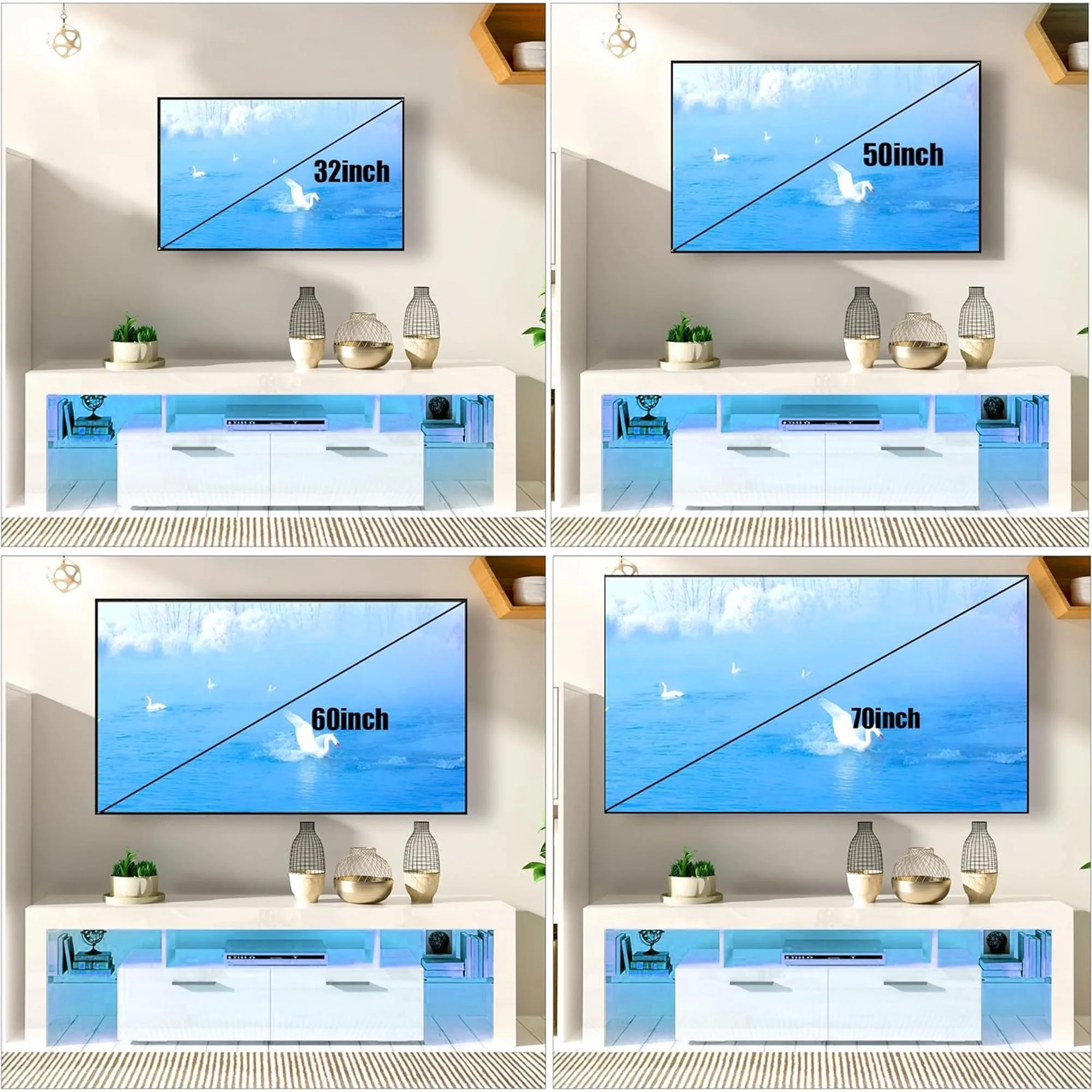 TV Stand for TVs up to 70", High Gloss TV Cabinet with LED Light, Modern TV Console Table with Storage Drawers, Media Television Stand Entertainment Center, White(70 inch/White) - Image 6