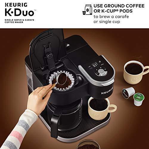 Cafetière Keurig K-Duo, cafetière à filtre pour une tasse ou une carafe de 12 tasses, compatible avec les dosettes K-Cup et le café moulu, noire