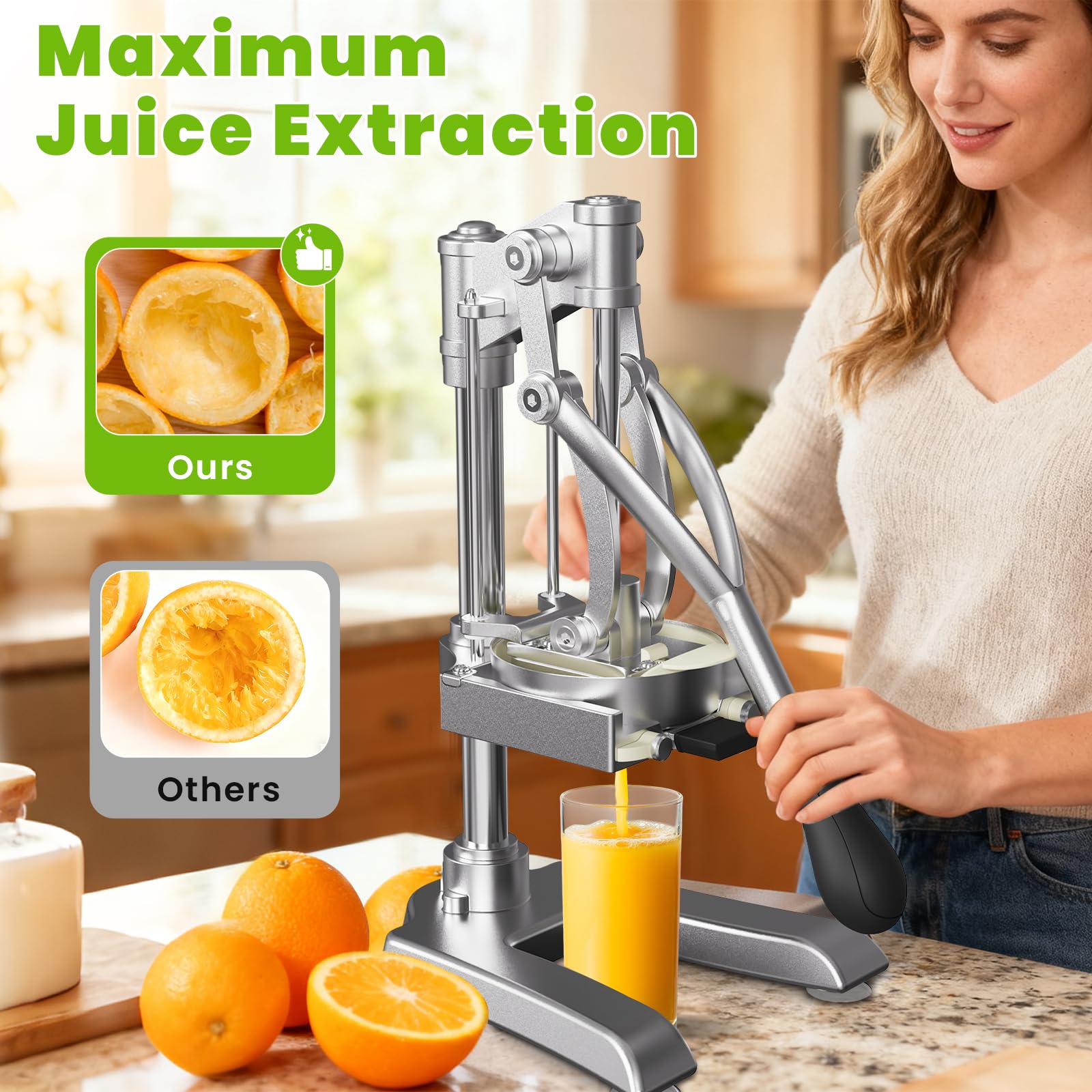 2-in-1 Commercial Manual Juicer & Vegetable Chopper, 3 Blades