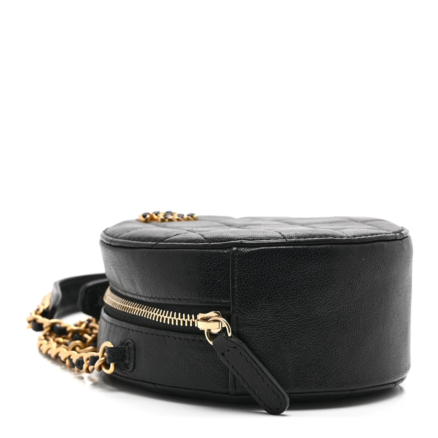 Goatskin Quilted Chanel 19 Round Clutch With Chain Black