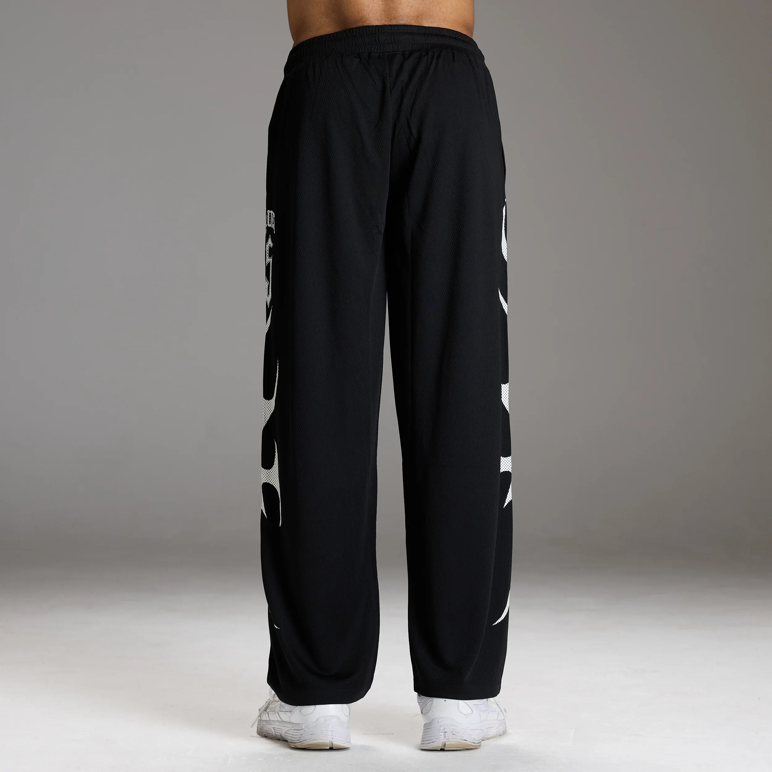 VARSITY TRIBAL BLACK STRAIGHT LEG MESH PANTS