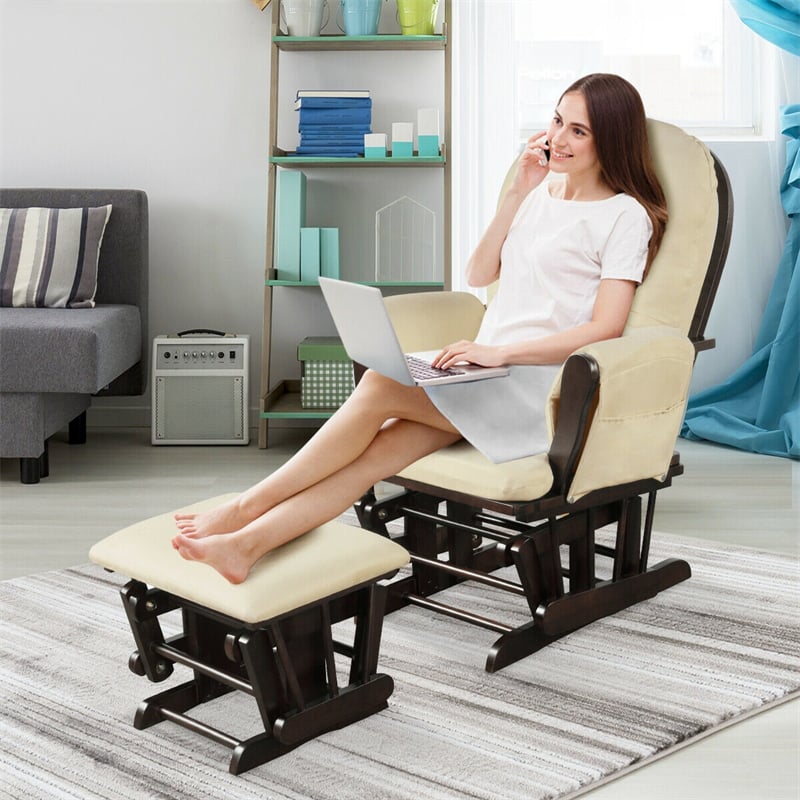 Fauteuil à bascule en bois pour bébé avec repose-pieds et poche de rangement