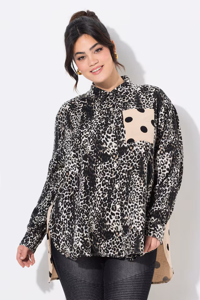 Oversized patterned muslin blouse