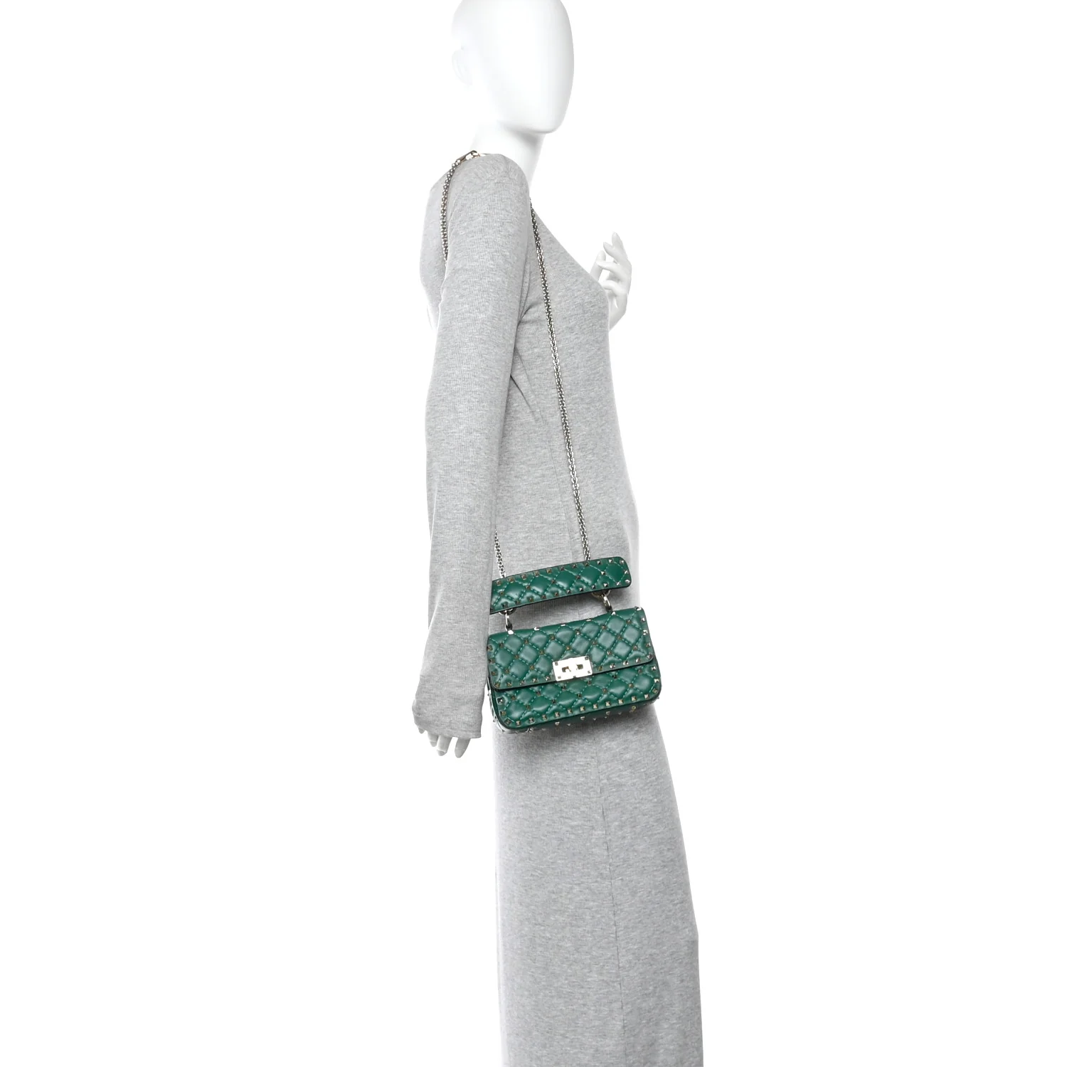 Nappa Small Rockstud Spike Shoulder Bag Gea Green