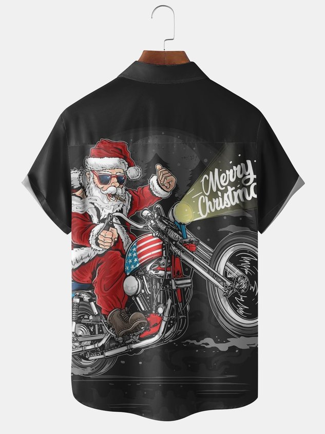 Chemise décontractée à manches courtes pour homme avec imprimé Père Noël et poche poitrine