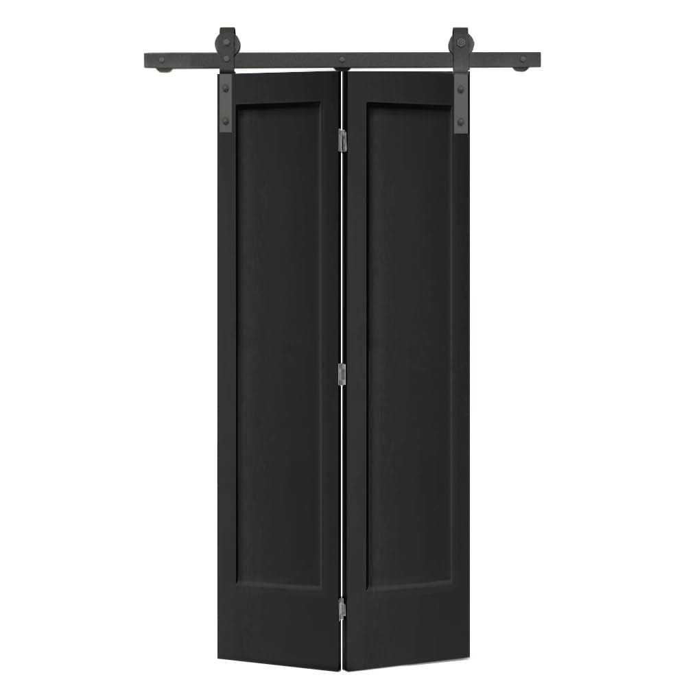 CALHOME 36 in. x 80 in. 1 Panel Shaker Black Painted MDF Composite Bi-Fold Barn Door with Sliding Hardware Kit