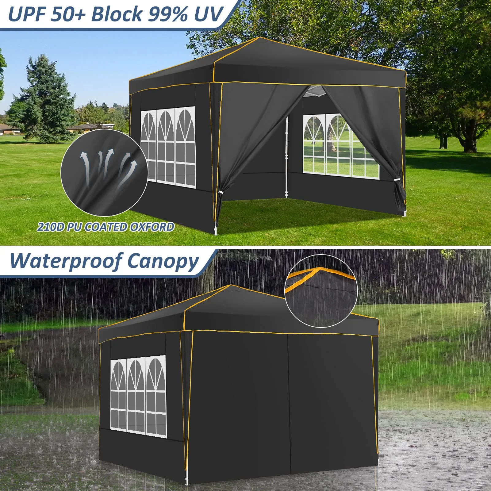 10x10 Pop up Canopy with Sidewalls,Waterproof Tent for Parties Wedding Event,Instant Outdoor Gazebos with Carry Bag,Stakes,Ropes Sandbags,Black(PVC Window/Black) - Image 4