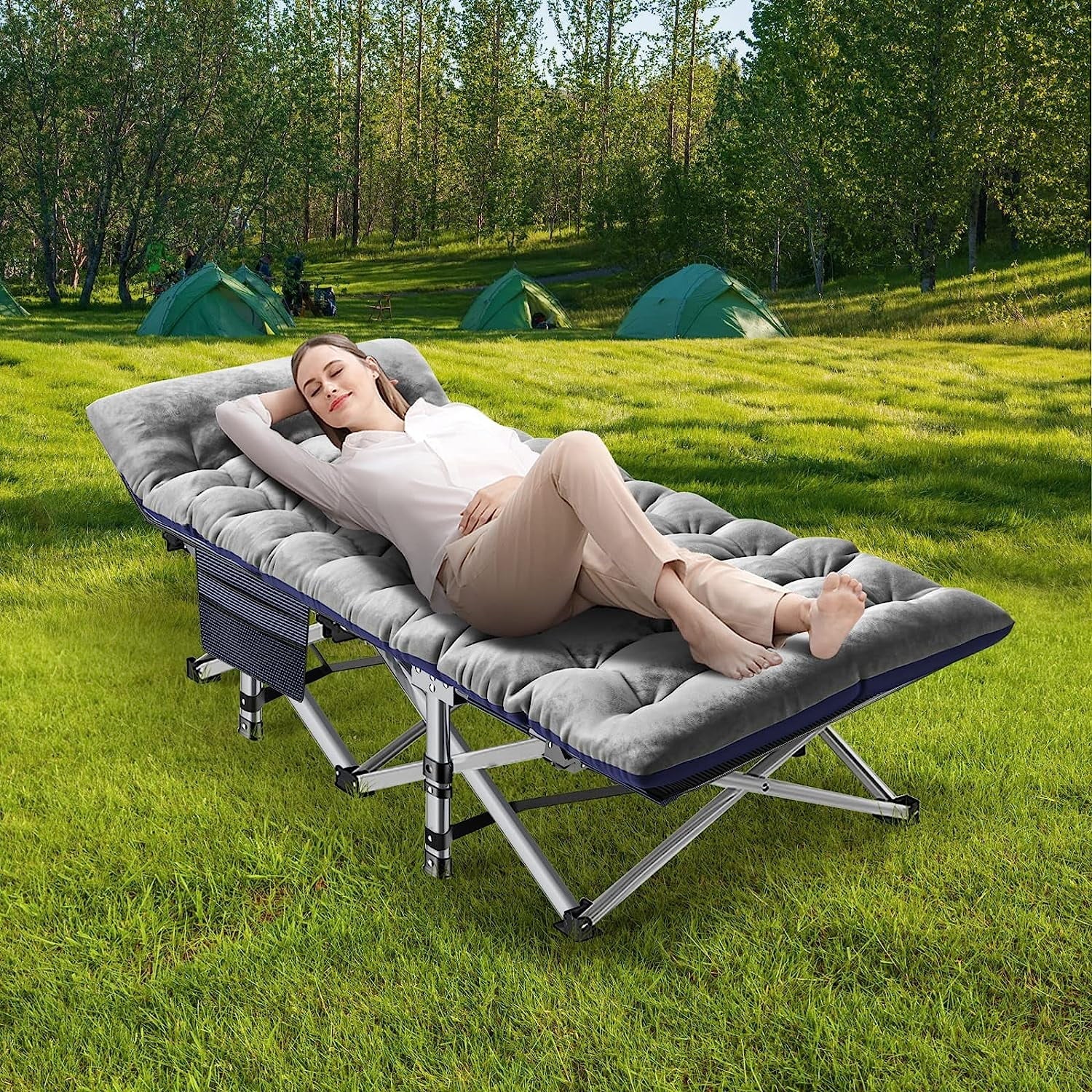 ABORON Portable Camping Cot with Mattress & Carry Bag, 75''X28'' Folding Sleeping Cots, Folding Bed Cot for Adults & Kids