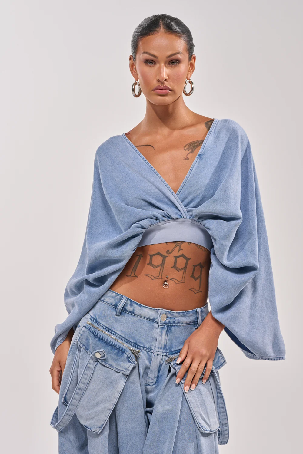 DRIFTING AWAY BLOUSE IN LIGHT BLUE DENIM - Akira Store