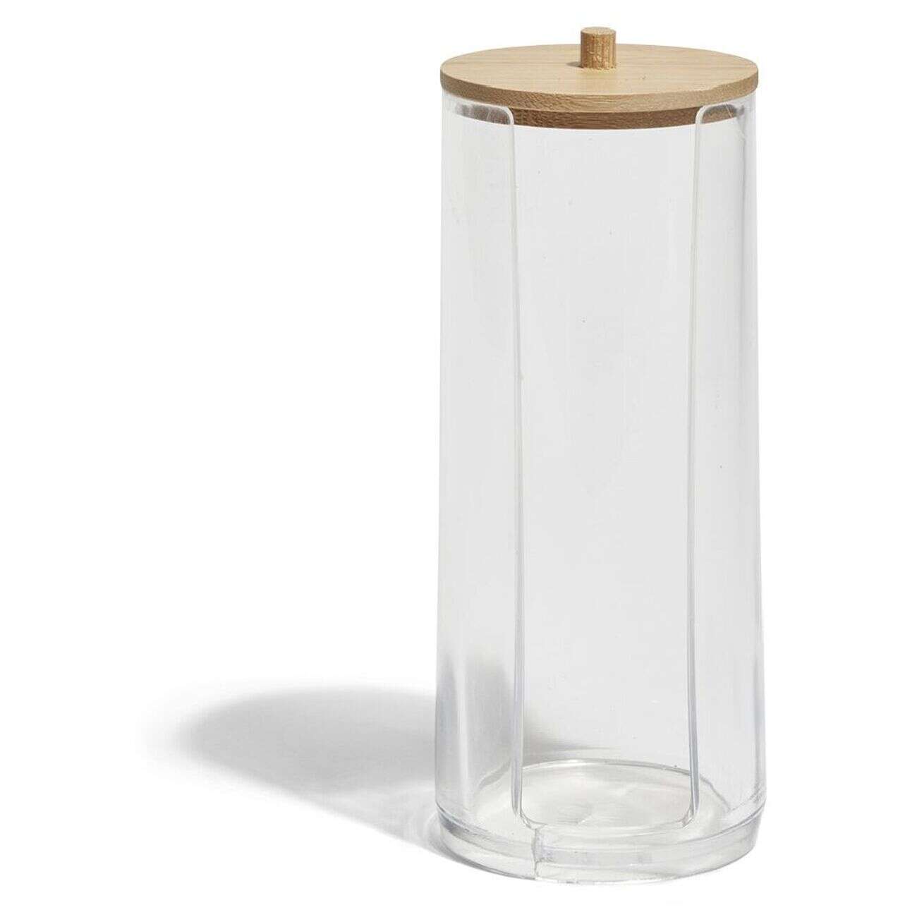 Rangement pour coton plastique transparent et bambou H20cm