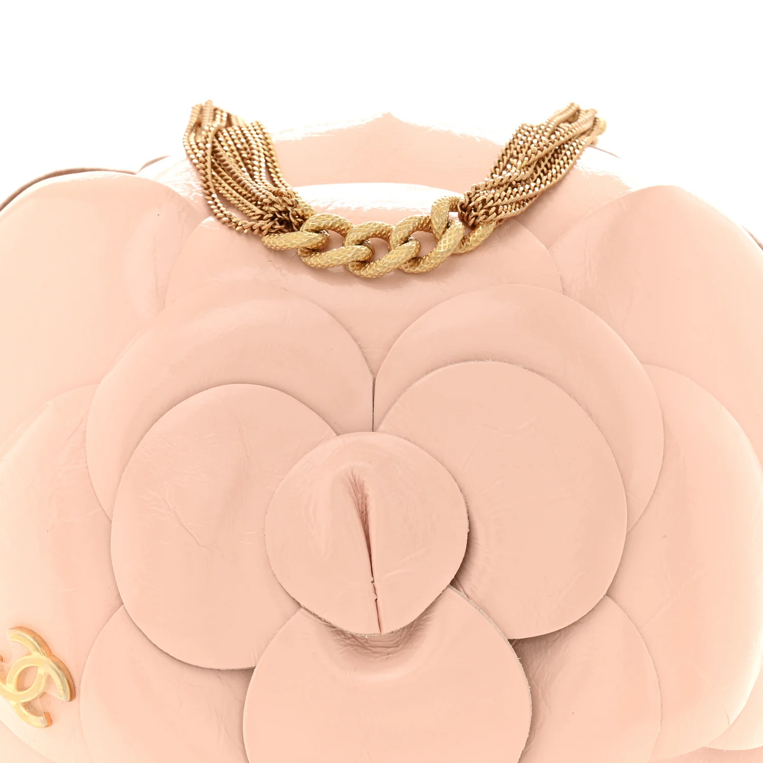 Patent Lambskin Camellia Bouquet Clutch With Chain Light Pink