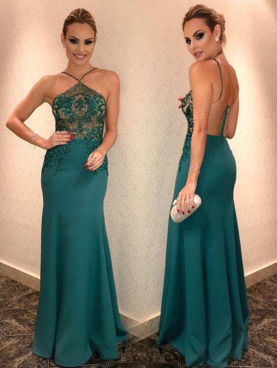 Fashion Dark Green Sheath Beading Sleeveless Long Prom Dresses DM865